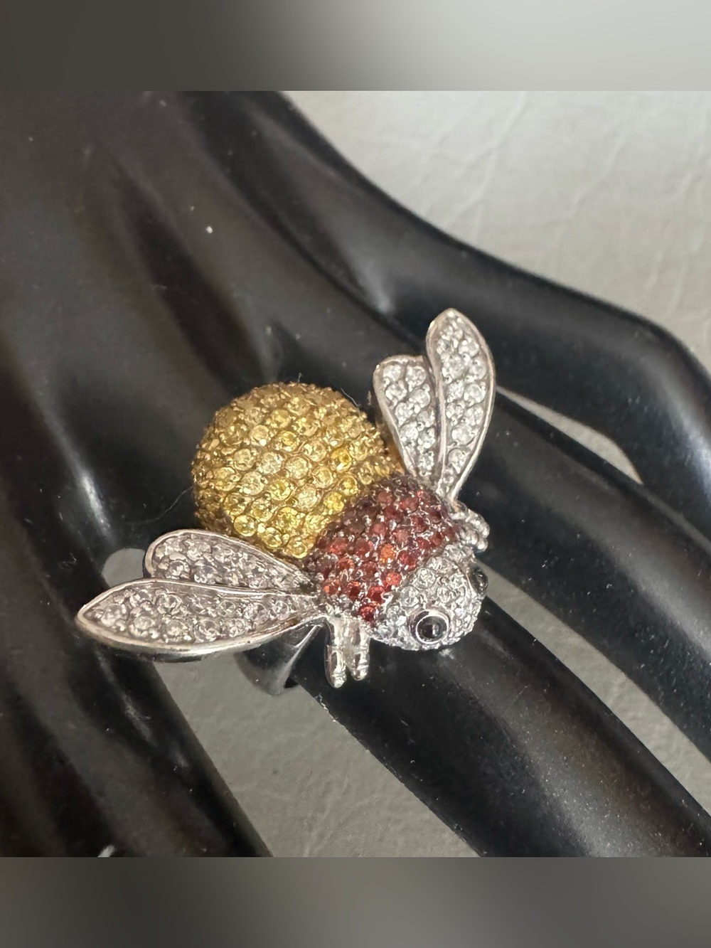 Sterling silver crystal bee ring